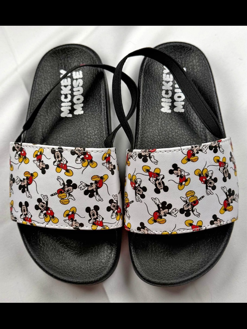 Mickey Mouse Kids Black Slides with White Printed Strap